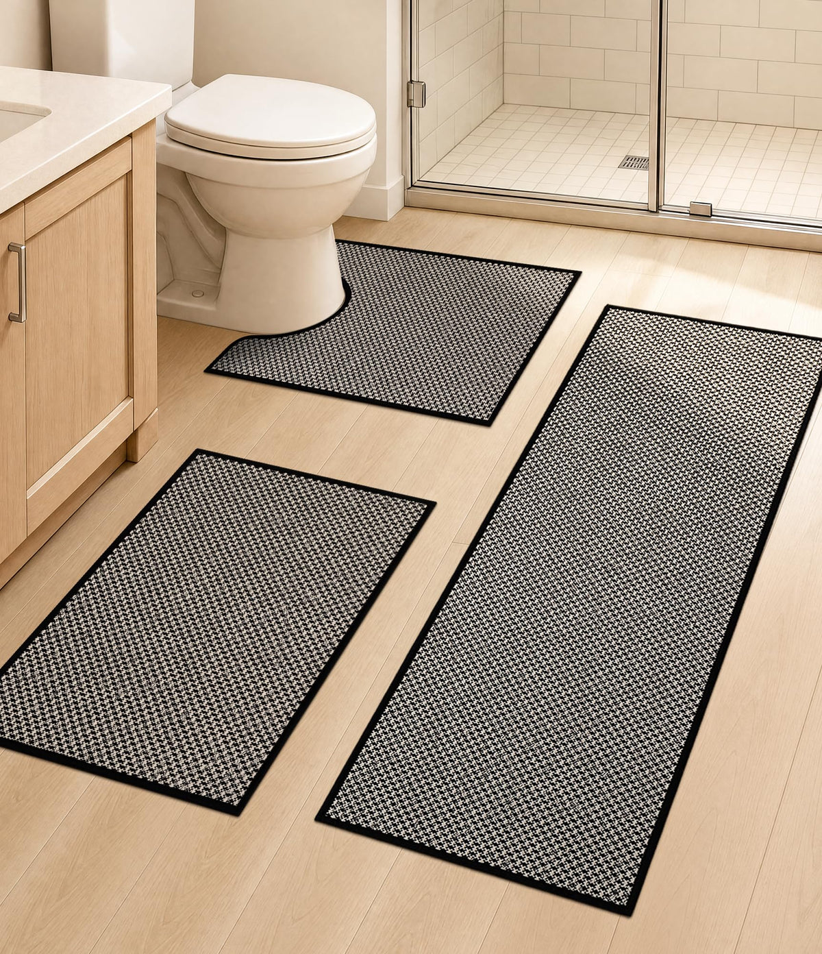 YIHOUSE Black Bathroom Rugs Sets 2 Pieces,Thin Bath Mat Quick Dry