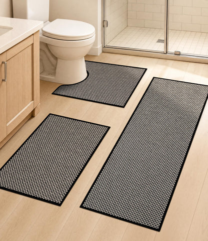 YIHOUSE Black Bathroom Rugs Sets 2 Pieces,Thin Bath Mat Quick Dry