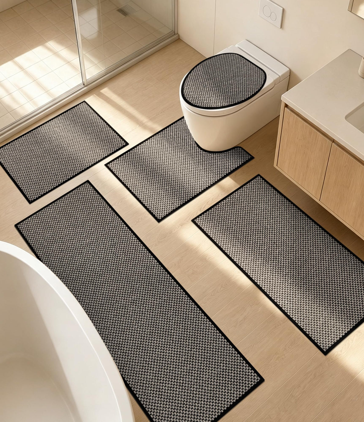 YIHOUSE Black Bathroom Rugs Sets 2 Pieces,Thin Bath Mat Quick Dry