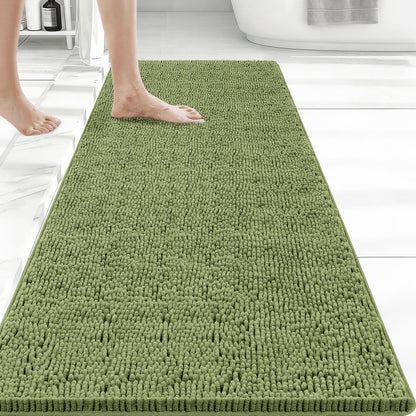Bcoimo Bath Rug Mat,Sage Chenille High Absorbent Long Bathroom Runner Rugs