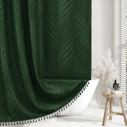Siiluminisoy Dark Green Boho Shower Curtain Green Shower Curtain for Bathroom Fabric Tufted Chervon Textured Shower Curtains Elegant Cloth Shower Curtains Cute, 72" x72"