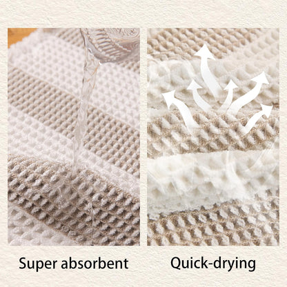 Waffle Bath Mat Non Slip, Boho Bathroom Rug, White/Taupe, 16"x24"
