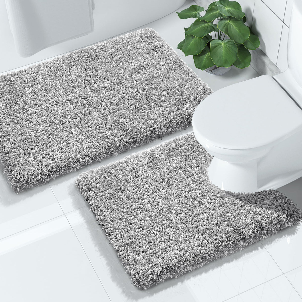 Yimobra Bathroom Rugs Sets 2 Piece, 32x20+24x17, Light Green and White