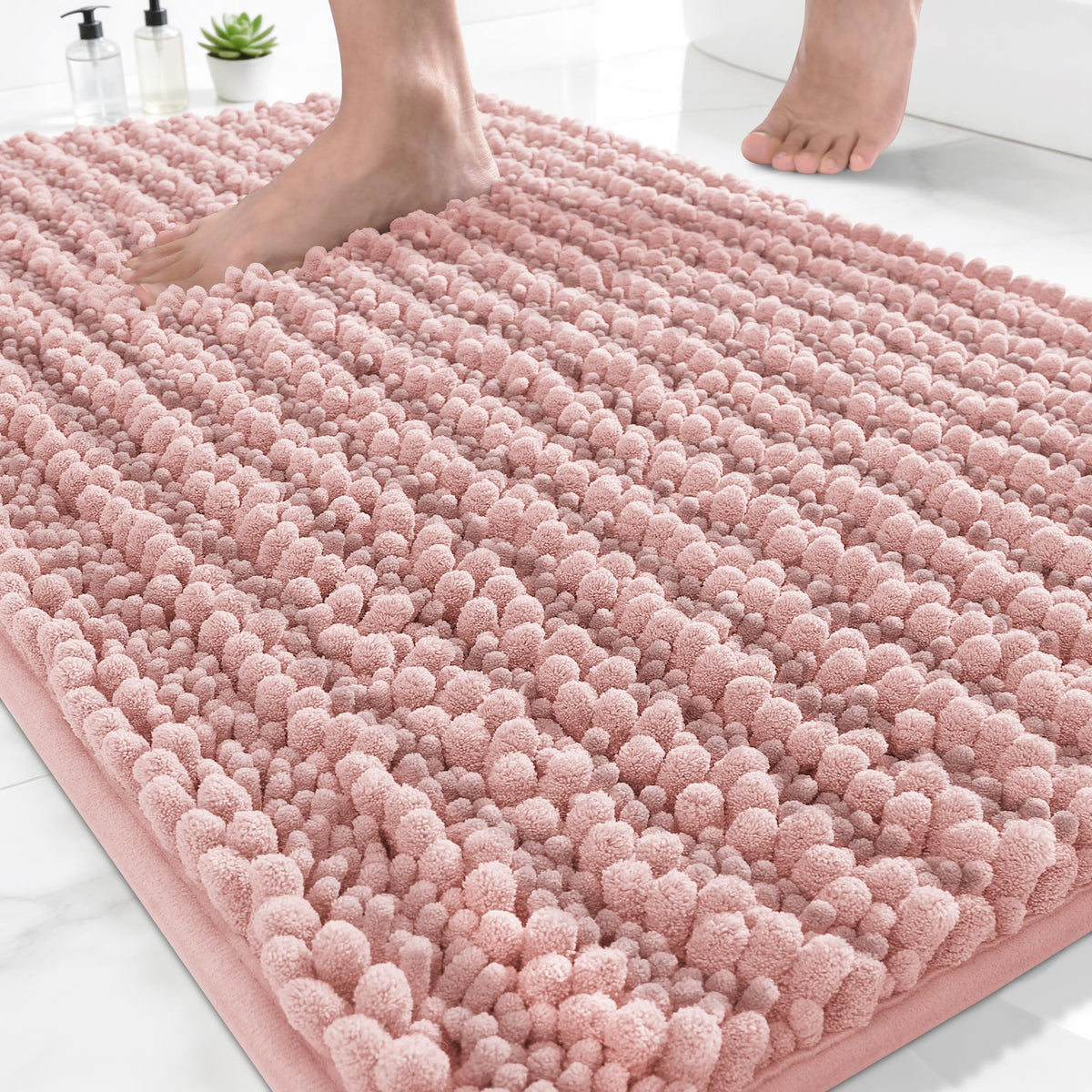 Yimobra Bathroom Rugs Non Slip Washable 32x20 Inch - Ultra Soft Absorbent Chenille Bath Mat, Quick Dry Shaggy Floor Carpet for Tub Shower, Gray Home Decor Accessories