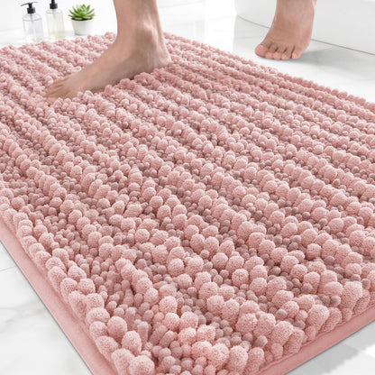 Yimobra Bathroom Rugs Non Slip Washable 32x20 Inch - Ultra Soft Absorbent Chenille Bath Mat, Quick Dry Shaggy Floor Carpet for Tub Shower, Gray Home Decor Accessories