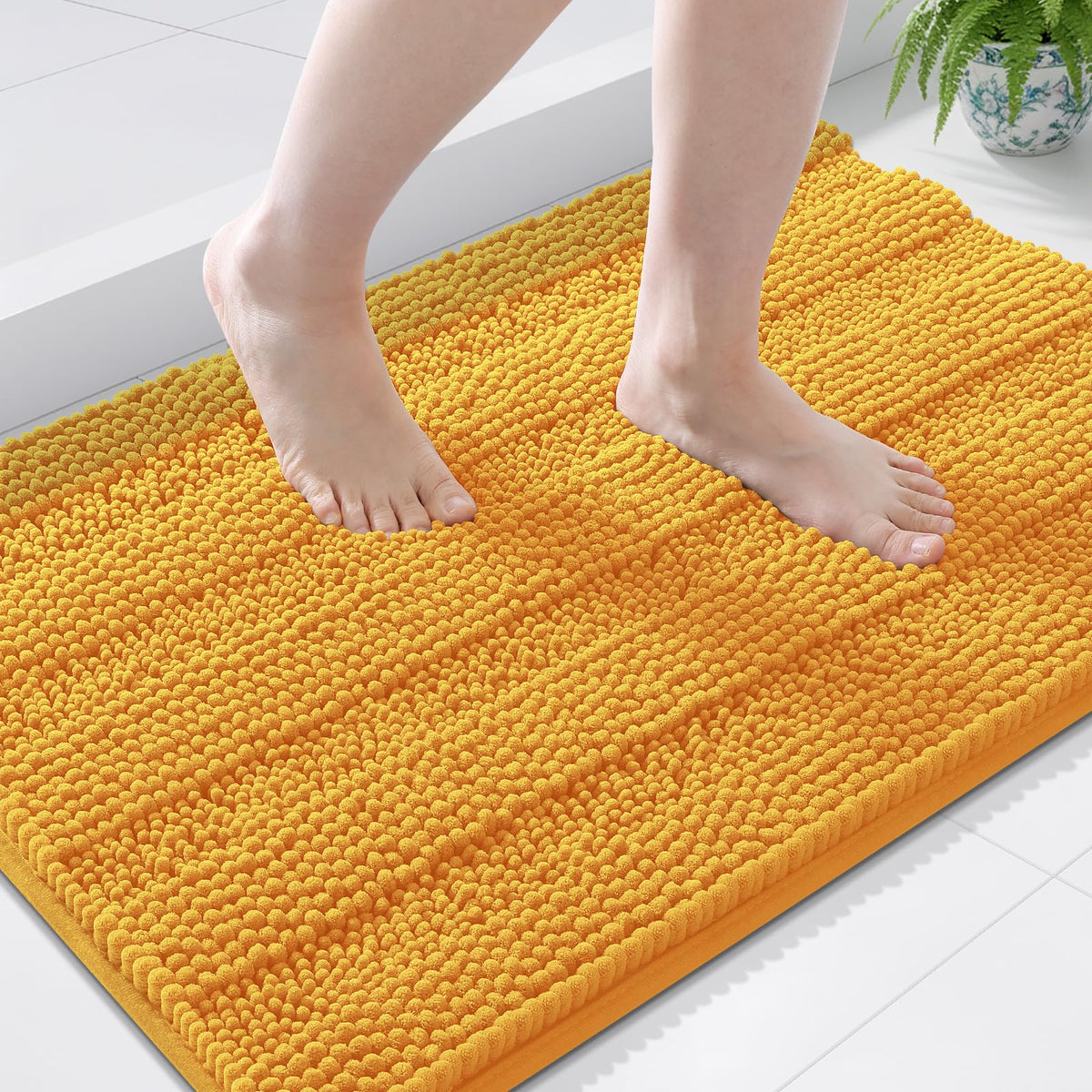 Grandaily Chenille Striped Bathroom Rugs 36x24, Extra Thick and Absorbent Bath Mats, Non-Slip Soft Plush Shaggy Shower Carpet, Machine Wash Dry, Bath Rug for Bathroom, (Large, Light Grey)
