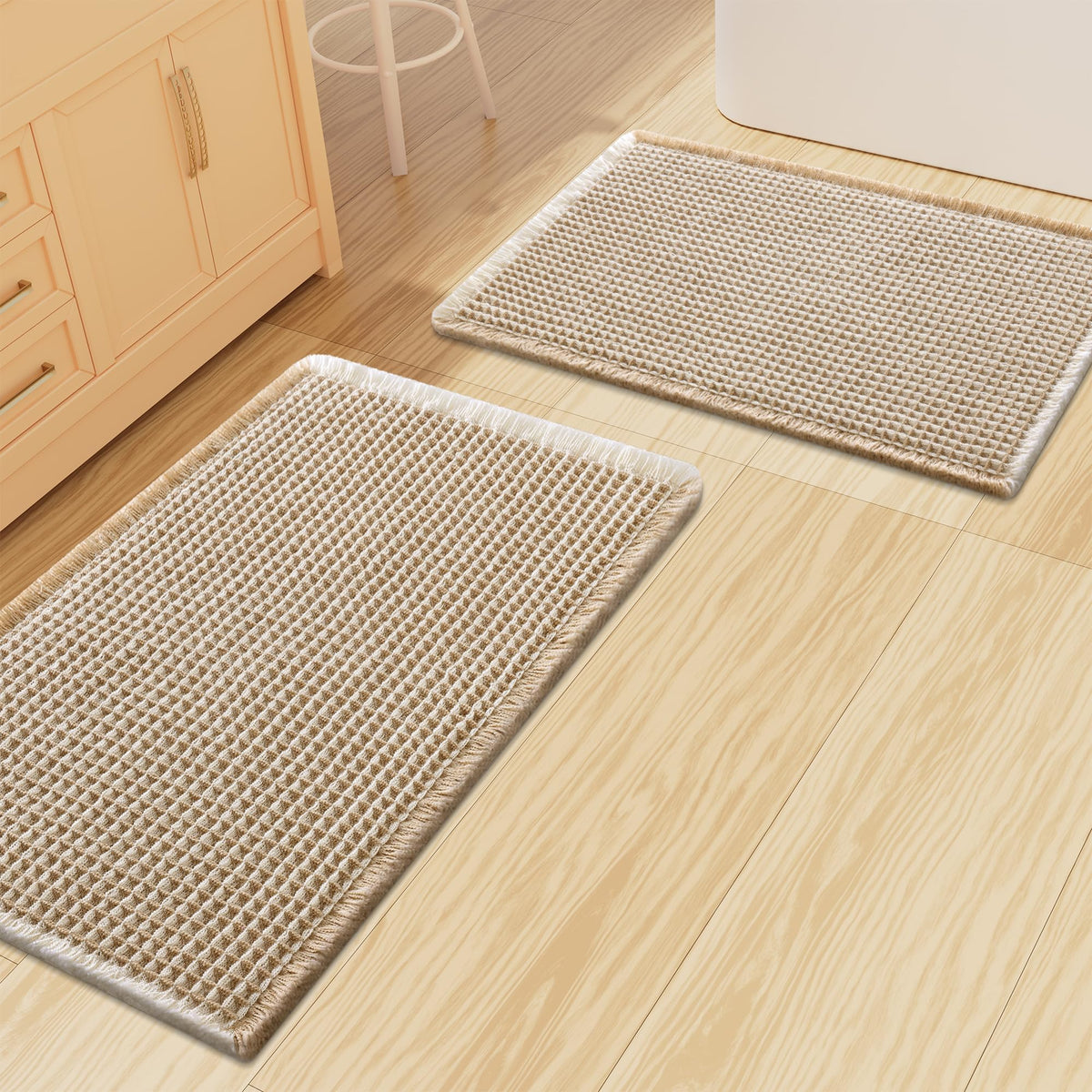 Smiry Waffle Bathroom Rugs Sets 2 Piece (30x20+24x16, Brown)