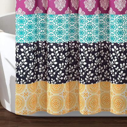 Lush Decor Bohemian Stripe Shower Curtain, 72" W x 72" L, Fuchsia & Orange - Bathroom Curtain - Striped Shower Curtain - Boho Decor - Fabric Shower Curtains