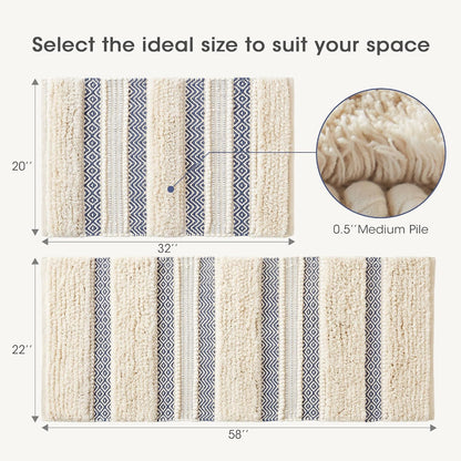 INK+IVY Asher Non-Slip Bath Rug Absorbent Quick Dry Striped, 20 x 32, Navy