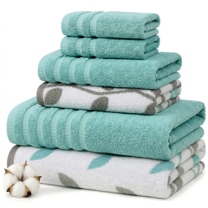 Modern Threads 6 Piece Bath Towel Set – Bathroom Set with 2 Bath Towels, 2 Hand Towels, and 2 Wash Cloths – 100% Cotton, Super Absorbent & Extra Soft – Reversible Floral Trail (Navy)