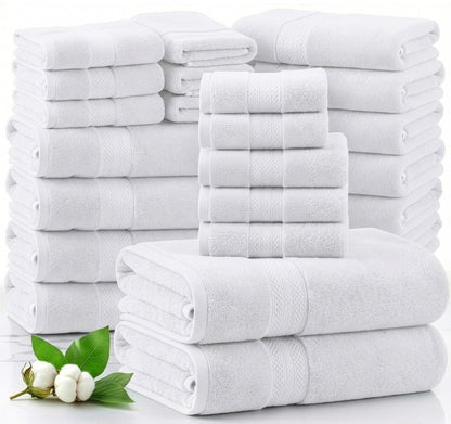 LANE LINEN 100% Cotton Bath Towels Set - 24 PCs - Durable, Quick Dry, Super Soft & Highly Absorbent - 4 Bath, 4 Fingertip, 6 Hand Towels, 8 Washcloths, 2 Bath Sheets - Perfect Family Set - Cool Grey