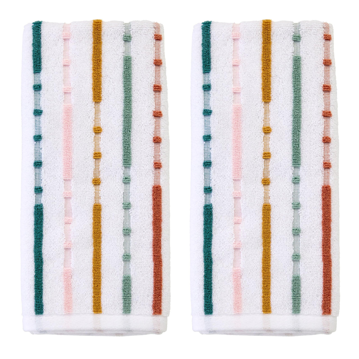 SKL Home Seabrook Stripe Hand Towel Set-2pc, Premium 100% Cotton, Teal
