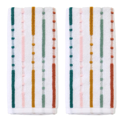 SKL Home Seabrook Stripe Hand Towel Set-2pc, Premium 100% Cotton, Teal