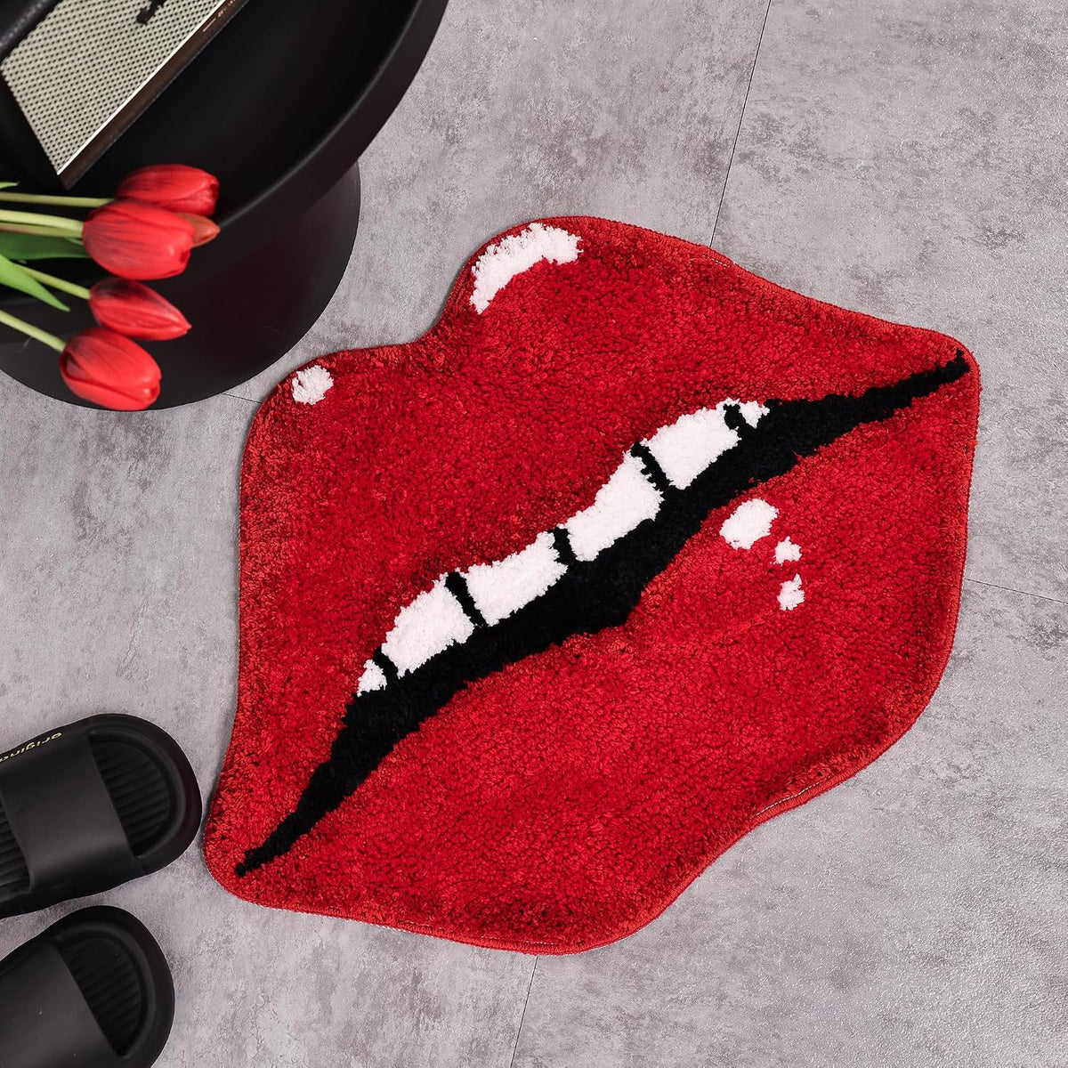 Panstar Lips Shaped Bathroom Rug, Cute Red Bath Mat Non Slip, Absorbent, Plush Shower Rugs For Bathtub