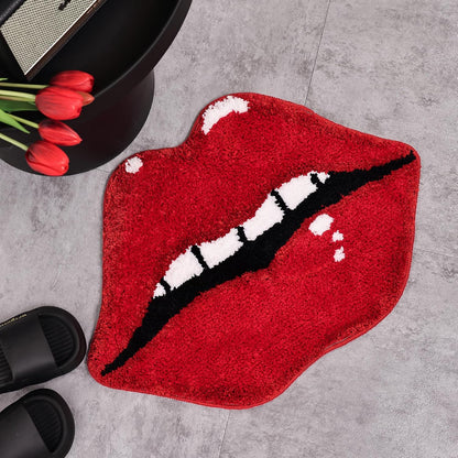 Panstar Lips Shaped Bathroom Rug, Cute Red Bath Mat Non Slip, Absorbent, Plush Shower Rugs For Bathtub