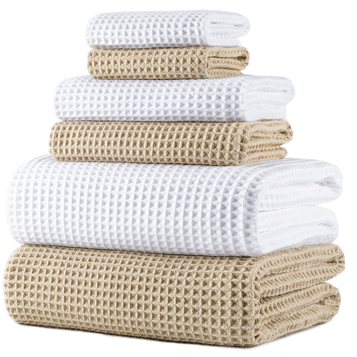 POLYTE 430 GSM Poly Blend Microfiber Quick Dry Waffle Bath Towel Set of 6