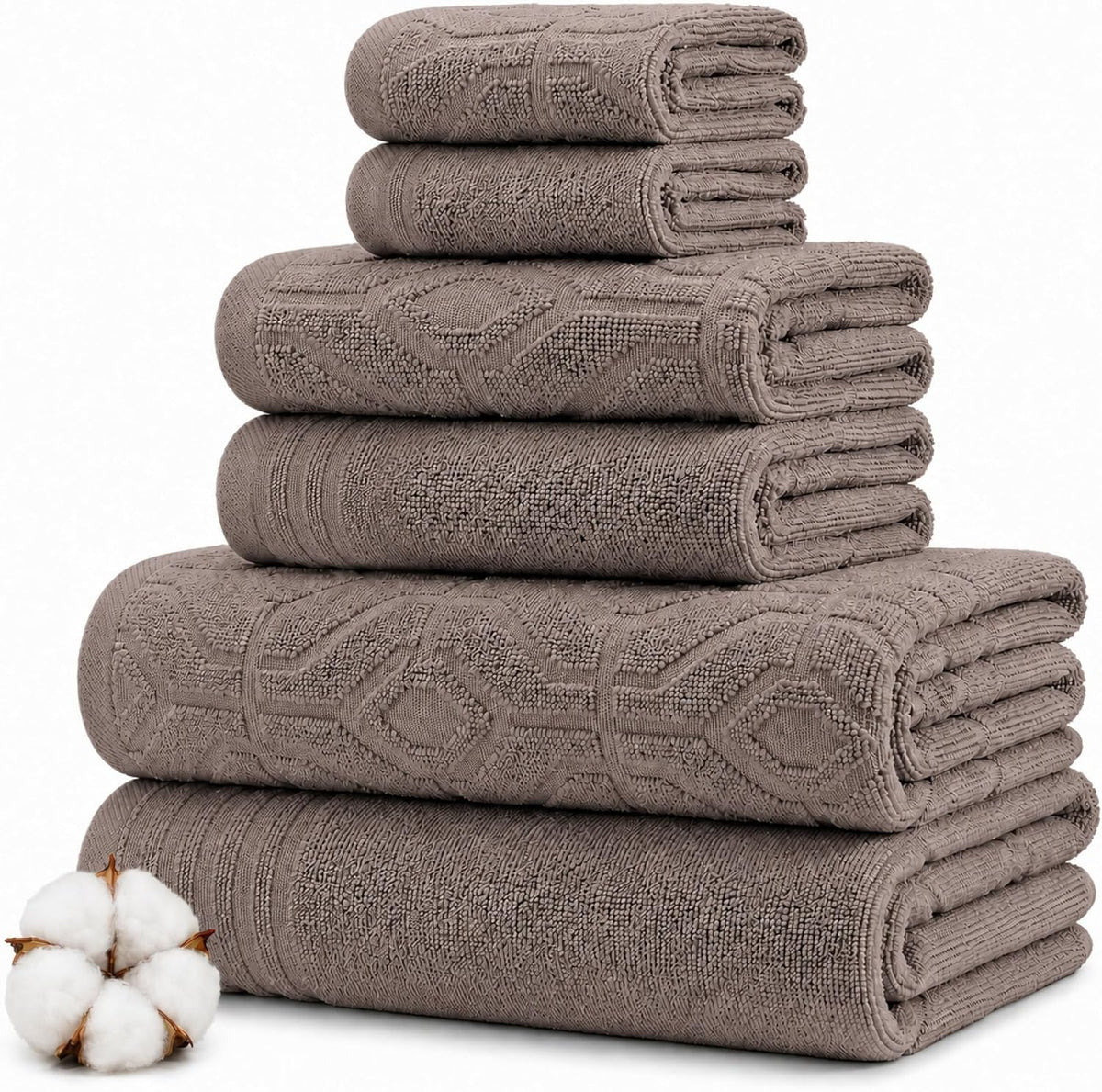 Modern Threads 6 Piece Bath Towel Set – Bathroom Towel Set with 2 Bath Towels, 2 Hand Towels & 2 Washcloths – 100% Cotton, Soft & Absorbent – Waffle (Classic Taupe)