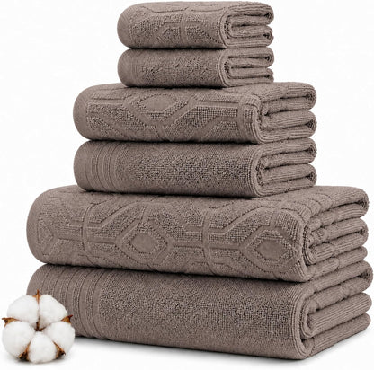 Modern Threads 6 Piece Bath Towel Set – Bathroom Towel Set with 2 Bath Towels, 2 Hand Towels & 2 Washcloths – 100% Cotton, Soft & Absorbent – Waffle (Classic Taupe)