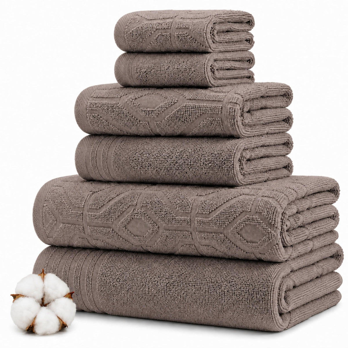Modern Threads 6 Piece Bath Towel Set – Bathroom Towel Set with 2 Bath Towels, 2 Hand Towels & 2 Washcloths – 100% Cotton, Soft & Absorbent – Waffle (Classic Taupe)