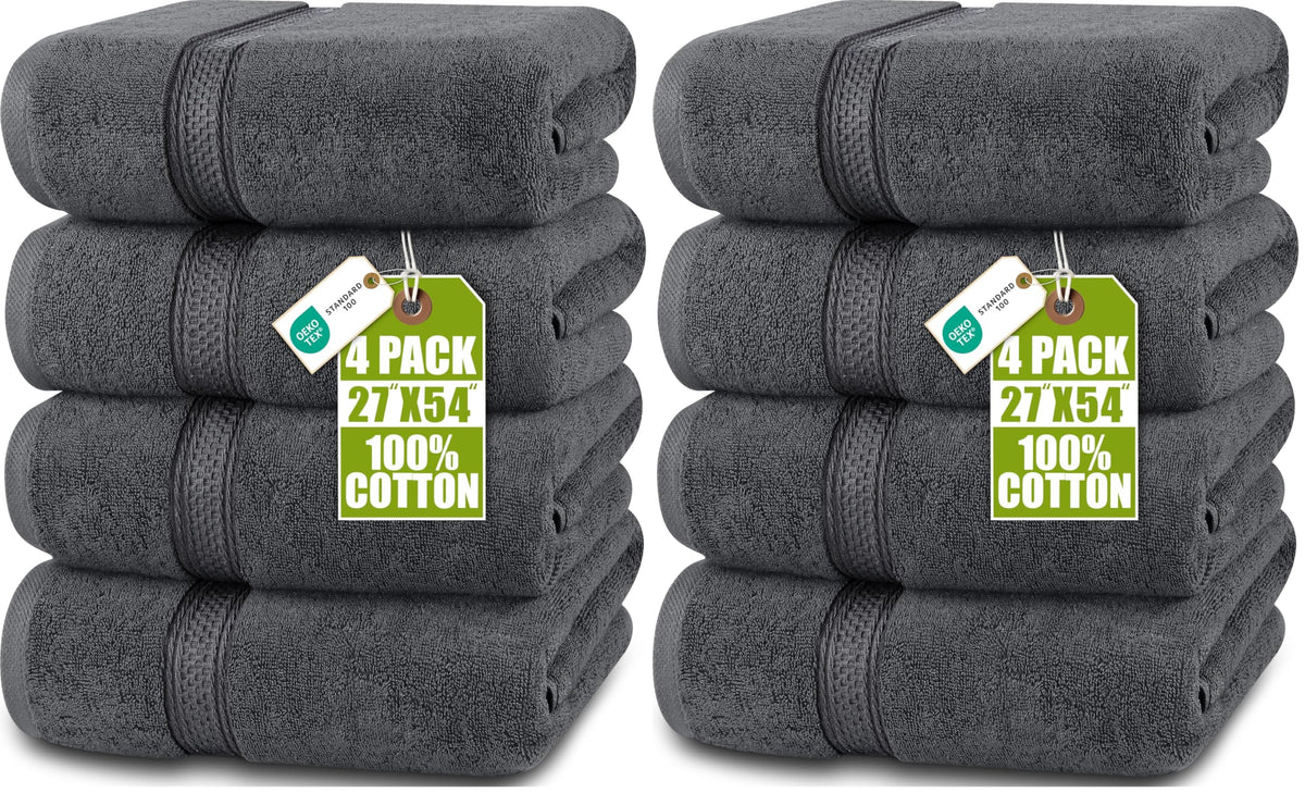 Utopia Towels 4 Pack Premium Bath Towels, 27x54 in, 600 GSM Cotton Grey