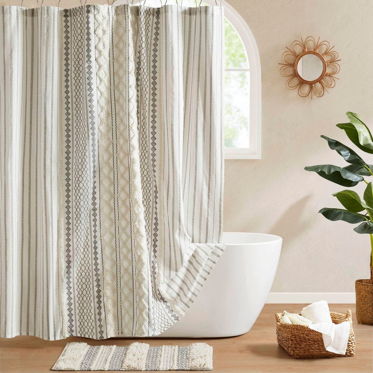 INK+IVY Imani Tufted Chenille 100% Cotton Shower Curtains Machine Washable, Modern Home Bathroom Décor Bathtub Privacy Screen, 72" x 72", Ivory