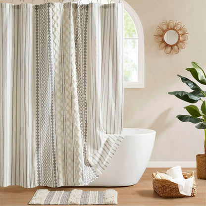 INK+IVY Imani Tufted Chenille 100% Cotton Shower Curtains Machine Washable, Modern Home Bathroom Décor Bathtub Privacy Screen, 72" x 72", Ivory