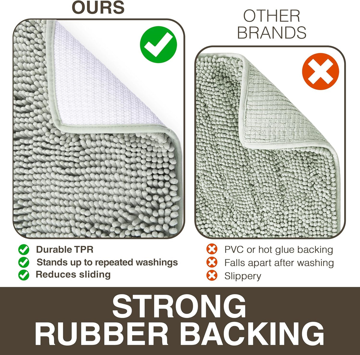Neater Home Plush Bathroom Rugs 36x24 Thick Chenille Quick Dry Microfiber Absorbent Bath Mat, Soft Bath Rugs, Machine Washable Bathroom Floor Mat for Tub Shower Sink, Home Decor Accessories, Green
