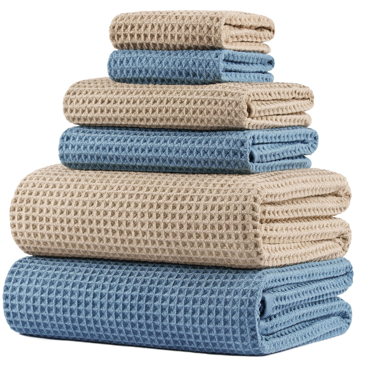 POLYTE 430 GSM Poly Blend Microfiber Quick Dry Waffle Bath Towel Set of 6