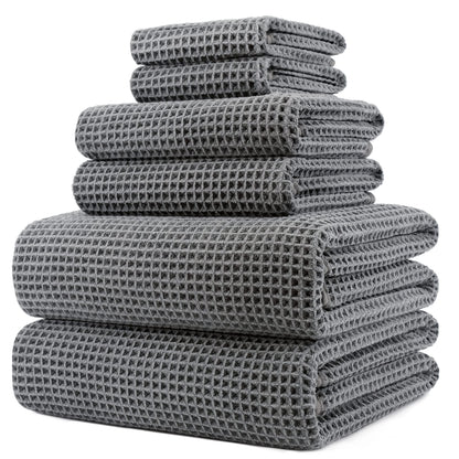 POLYTE 430 GSM Poly Blend Microfiber Quick Dry Waffle Bath Towel Set of 6