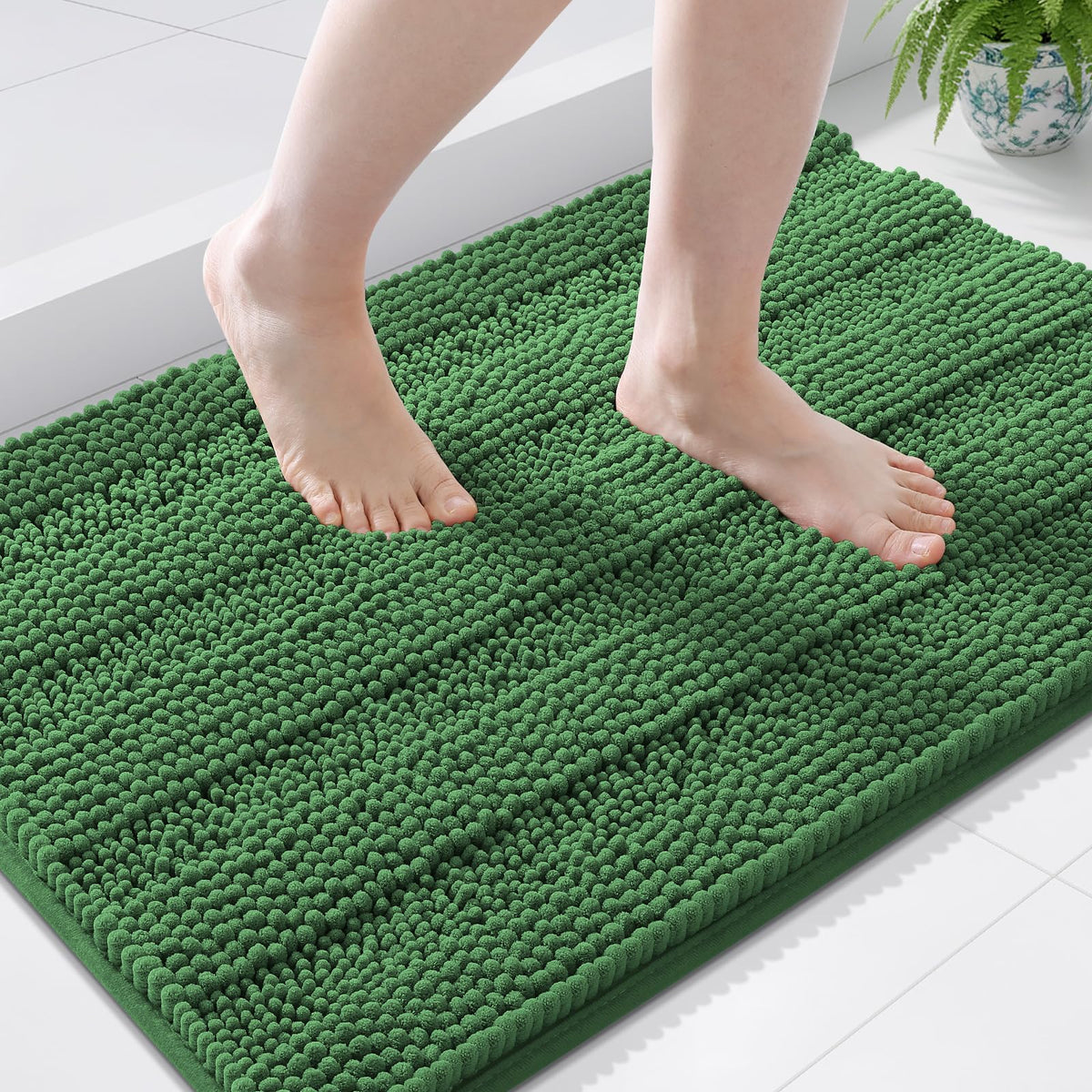 Grandaily Chenille Striped Bathroom Rugs 36x24, Extra Thick and Absorbent Bath Mats, Non-Slip Soft Plush Shaggy Shower Carpet, Machine Wash Dry, Bath Rug for Bathroom, (Large, Light Grey)