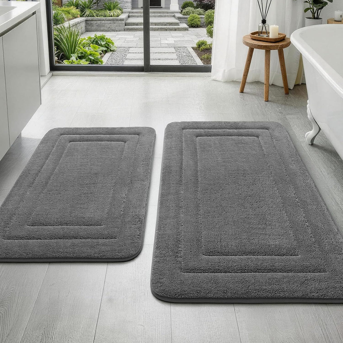 YIHOUSE 2-Piece Towel-Like Memory Foam Bathroom Rug Set, Dark Grey