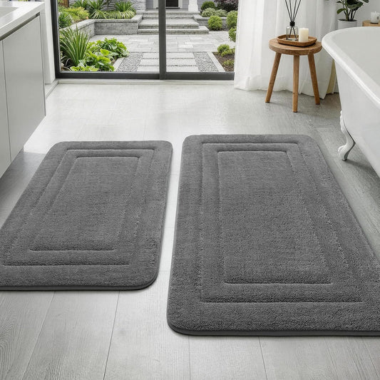 YIHOUSE 2-Piece Towel-Like Memory Foam Bathroom Rug Set, Dark Grey