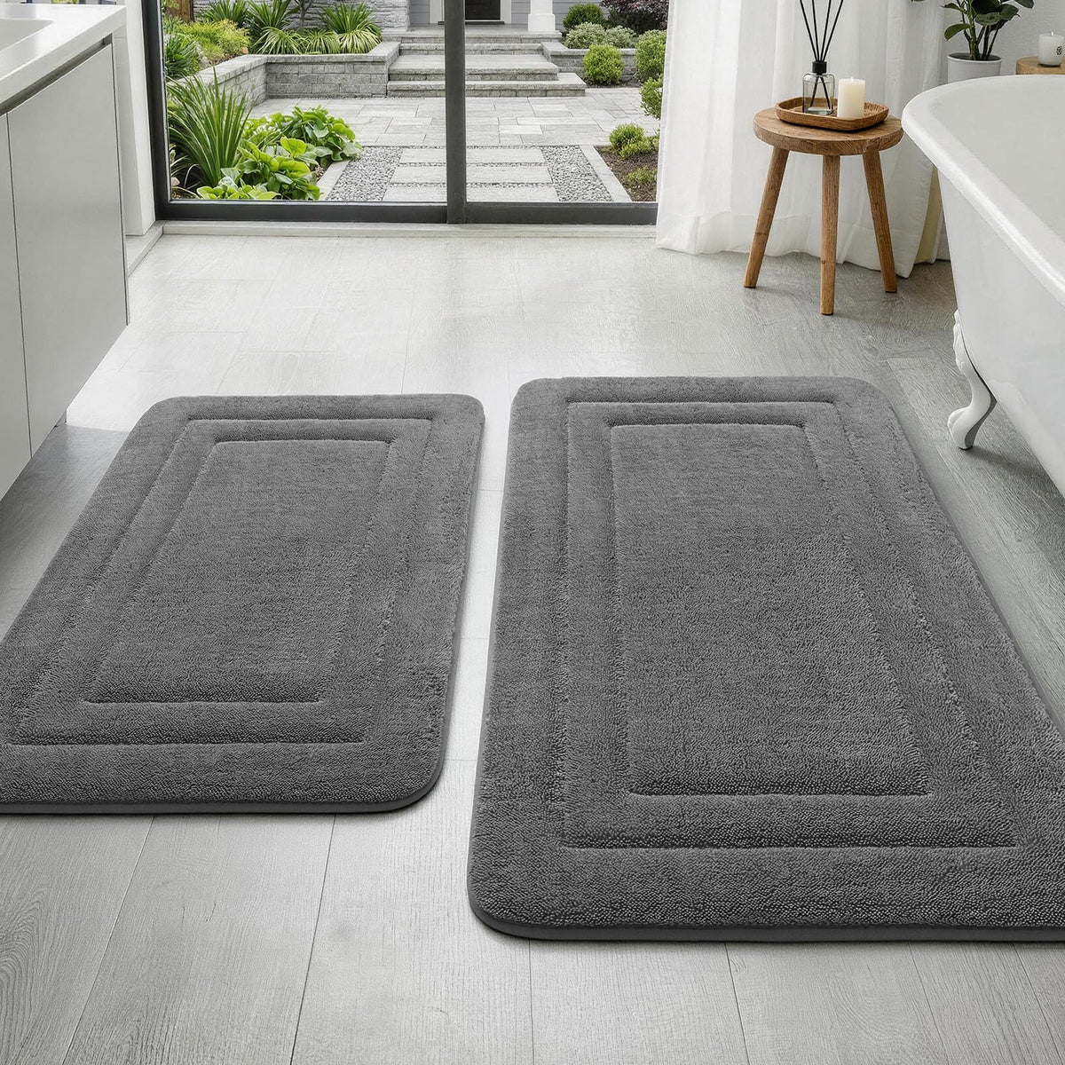 YIHOUSE 2-Piece Towel-Like Memory Foam Bathroom Rug Set, Dark Grey