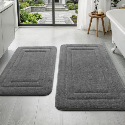 YIHOUSE 2-Piece Towel-Like Memory Foam Bathroom Rug Set, Dark Grey