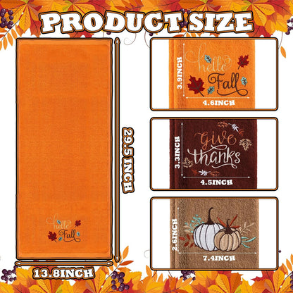 Fanfanwin 3 Pcs Fall Hand Towels for Bathroom 13.8 x 29.5 Inch Autumn Decorative Bath Towels Sets 100% Cotton Embroidered Pumpkin Maple Thanksgiving Bathroom Decor(Orange and Brown,Pumpkin)