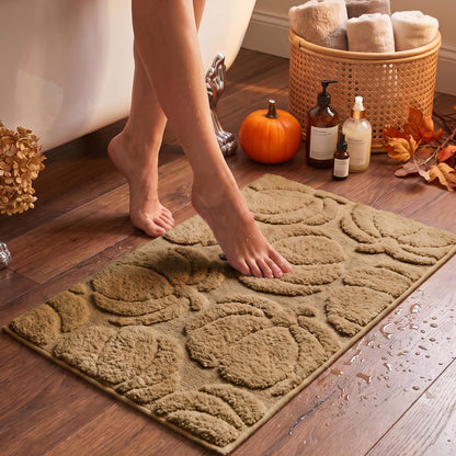 Luxury Fall Autumn Beige Cream Pumpkin Bathroom Mat, 17"x25" Extra Soft and Absorbent Microfiber Bath Rug, Non-Slip TPR Back, Plush Shaggy Bath Carpet for Floor