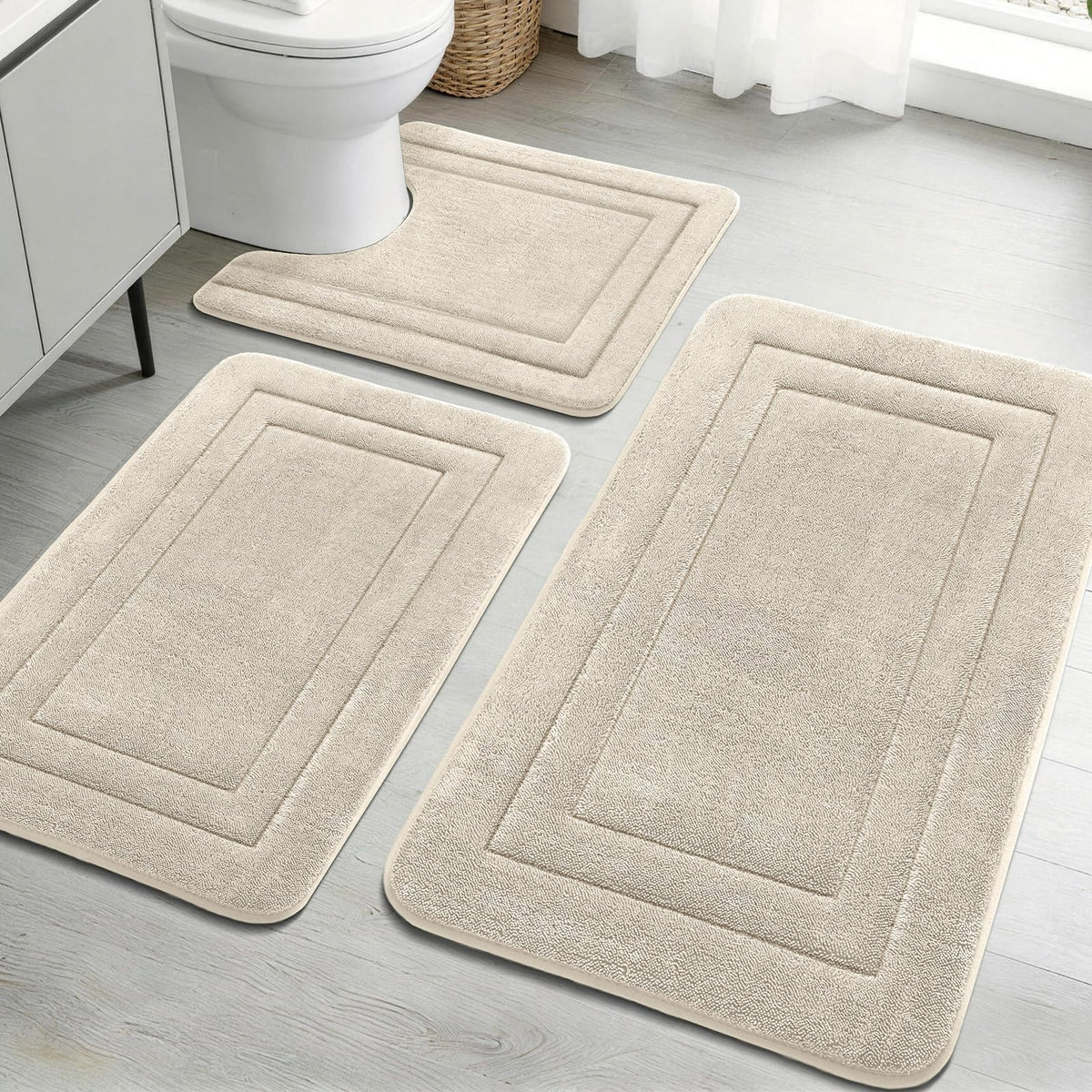 YIHOUSE 2-Piece Towel-Like Memory Foam Bathroom Rug Set, Dark Grey