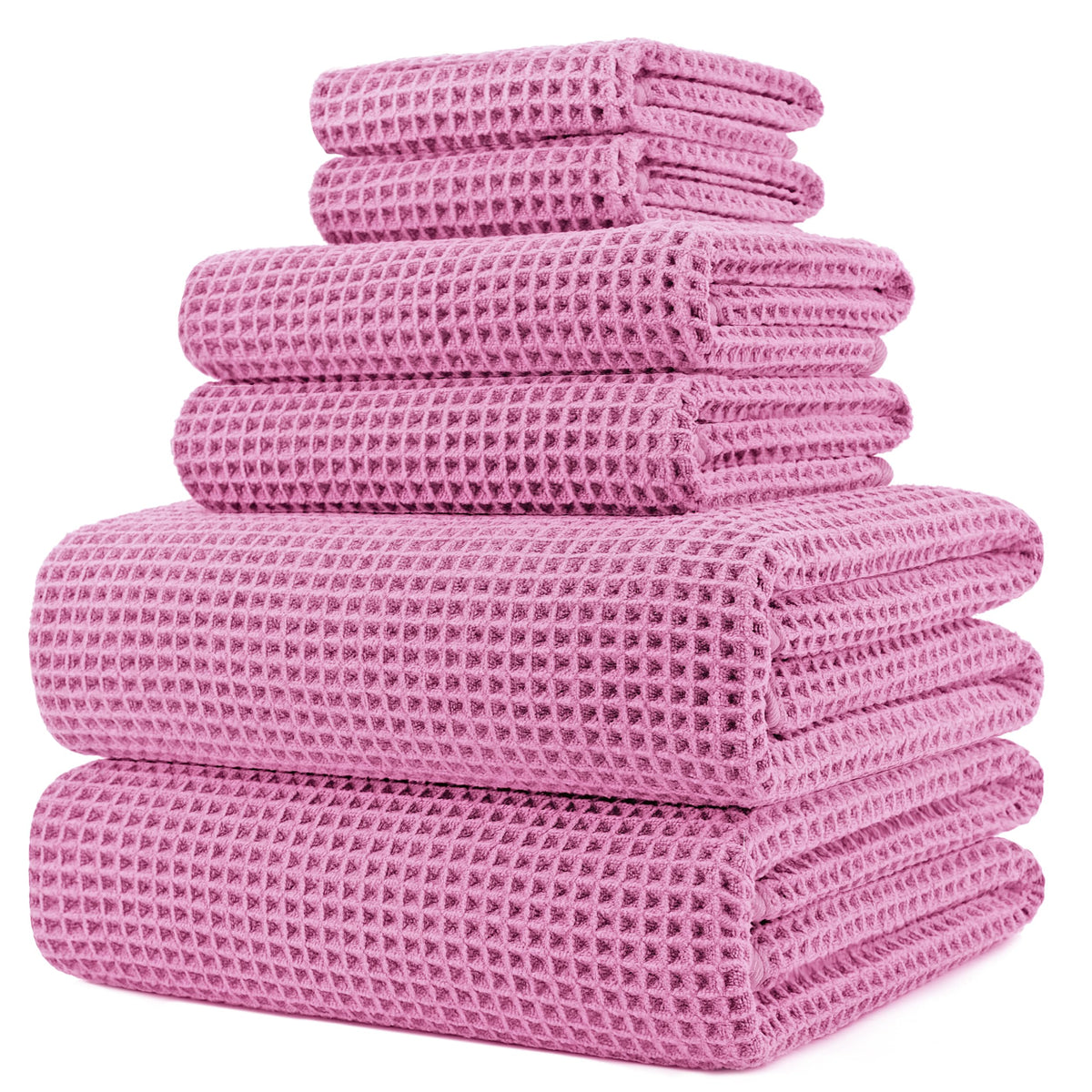 POLYTE 430 GSM Poly Blend Microfiber Quick Dry Waffle Bath Towel Set of 6