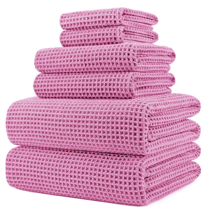 POLYTE 430 GSM Poly Blend Microfiber Quick Dry Waffle Bath Towel Set of 6