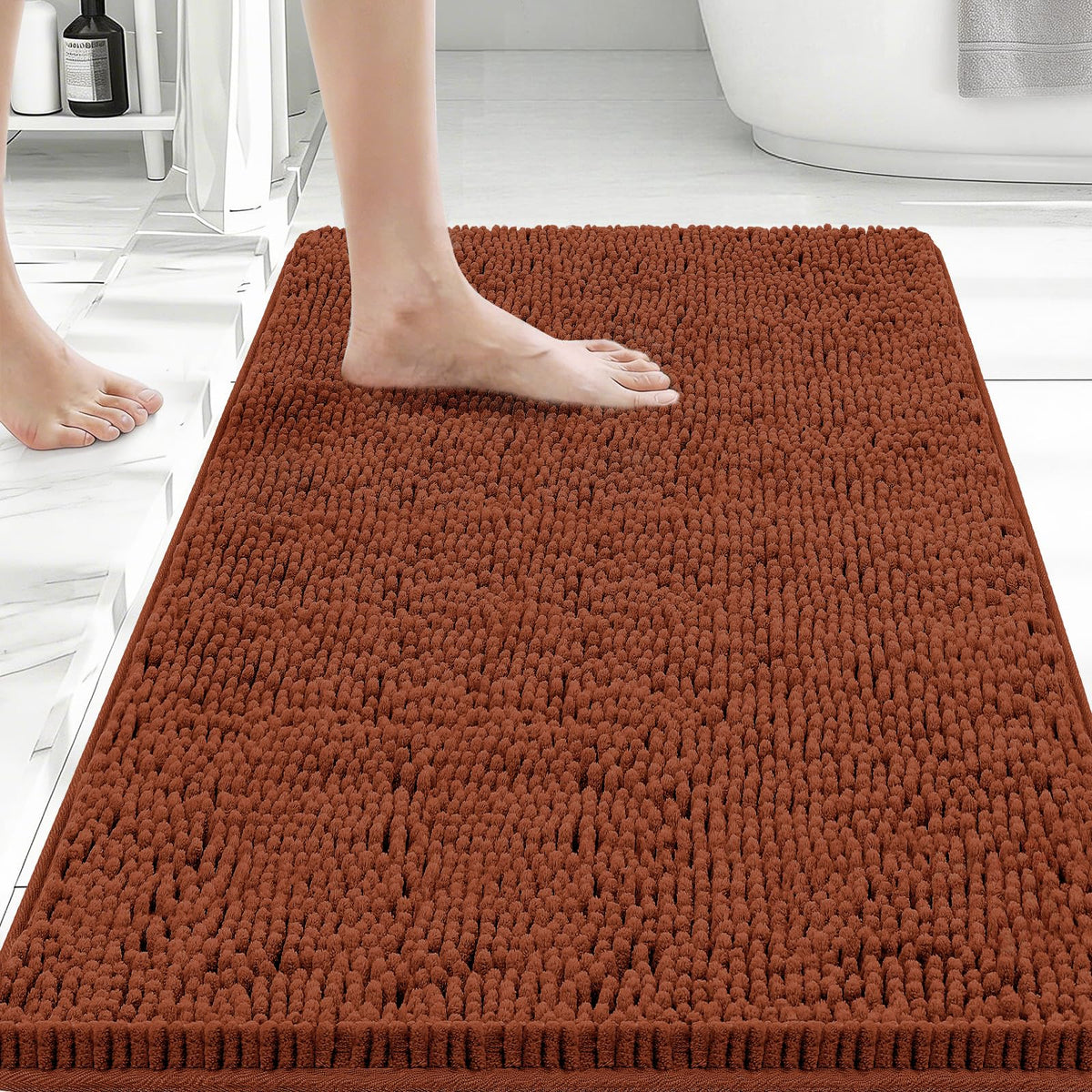 Bcoimo Bath Rug Mat,Sage Chenille High Absorbent Long Bathroom Runner Rugs