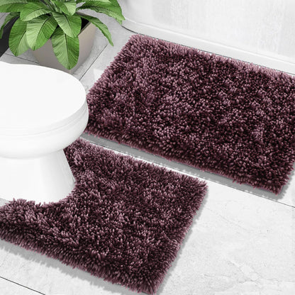 Yimobra Bathroom Rug Set 2 Piece, Luxury Shaggy Bath Mat Set with Non Slip Backing, Ultra Soft & Absorbent Mats for Bathroom Floor, Machine Washable, 31.5"x20"+24"x17", Dark Purple