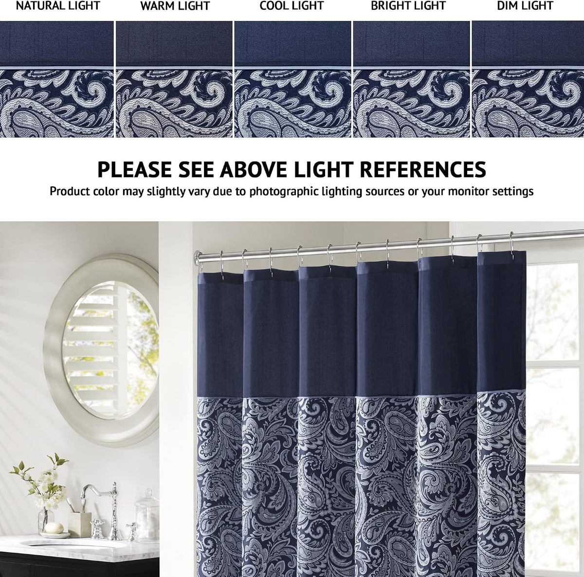 Madison Park Aubrey Shower Curtain for Bathroom, Jacquard, 72 x 72, Navy