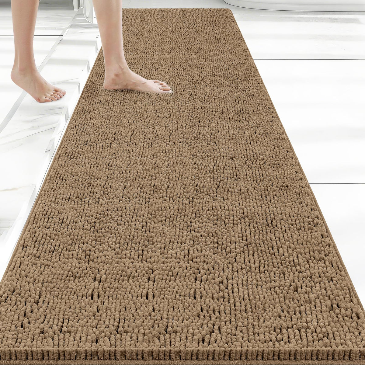 Bcoimo Bath Rug Mat,Sage Chenille High Absorbent Long Bathroom Runner Rugs