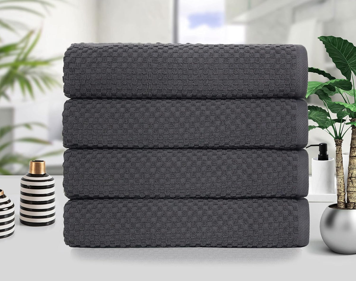 COTTON CRAFT Euro Spa Waffle Weave Bath Towels - Set of 4 Grey Towels