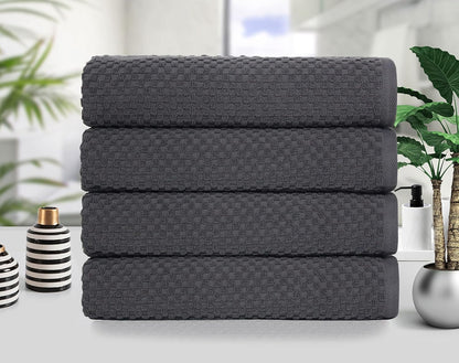 COTTON CRAFT Euro Spa Waffle Weave Bath Towels - Set of 4 Grey Towels
