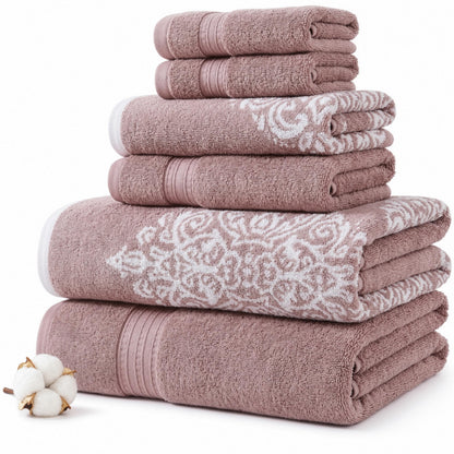 Modern Threads 6-Piece 100% Cotton Damask Medallion Towel Set, Sage