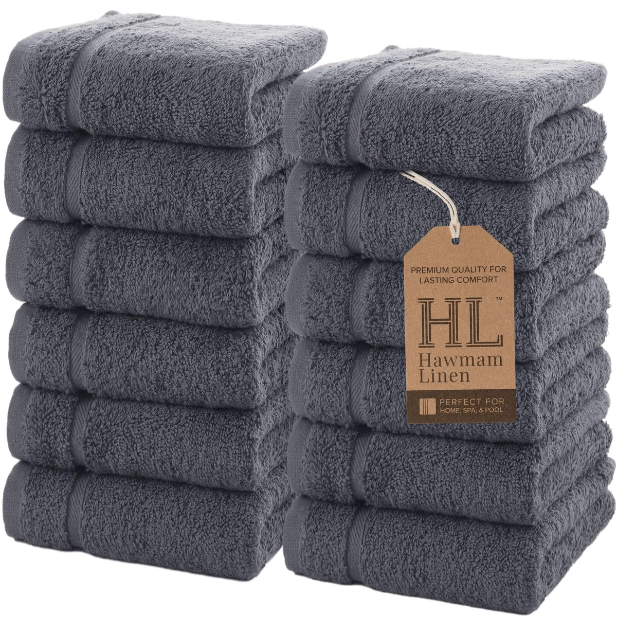 Hawmam Linen Cream 6 Piece Bath Towels Set for Bathroom Original Turkish Cotton Soft, Absorbent and Premium 2 Bath Towels, 2 Hand Towels, 2 Washcloths (Sea Salt)