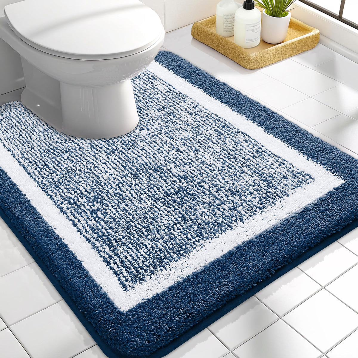 OLANLY Small Bathroom Rugs 24x16, Soft Absorbent Microfiber Bath Rugs, Grey