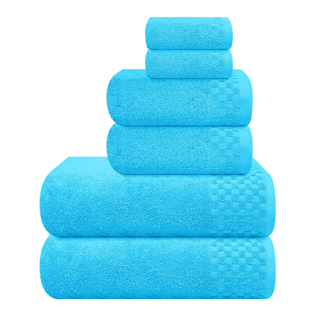 MyOwn Premium Cotton 6 Pack Towel Set for Bathroom, Contains 2 Bath Towels 28x55 inch, 2 Hand Towels 16x24 inch & 2 Wash Coths 12x12 inch, Ideal Everyday use, Compact & Lightweight - Black