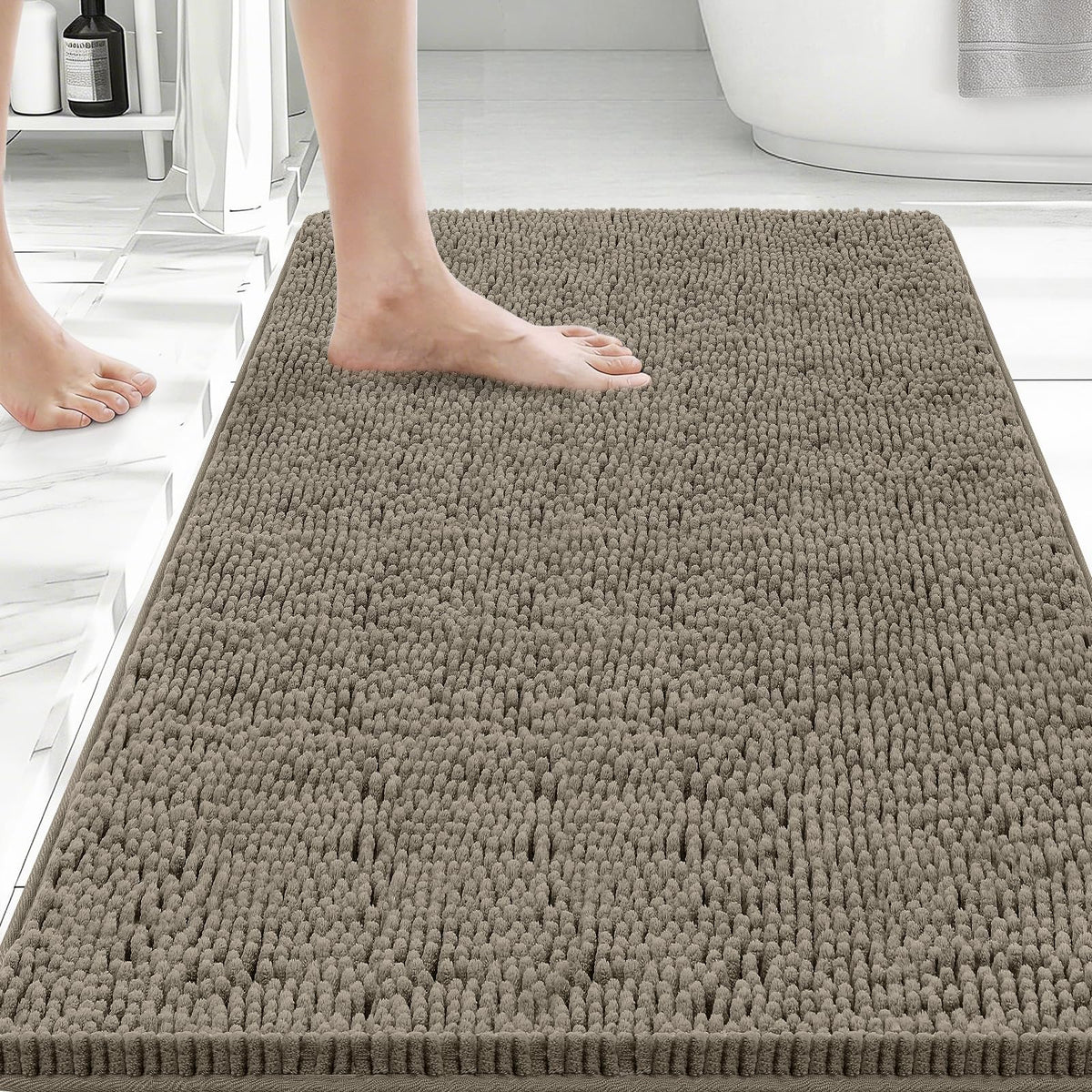 Bcoimo Bath Rug Mat,Sage Chenille High Absorbent Long Bathroom Runner Rugs